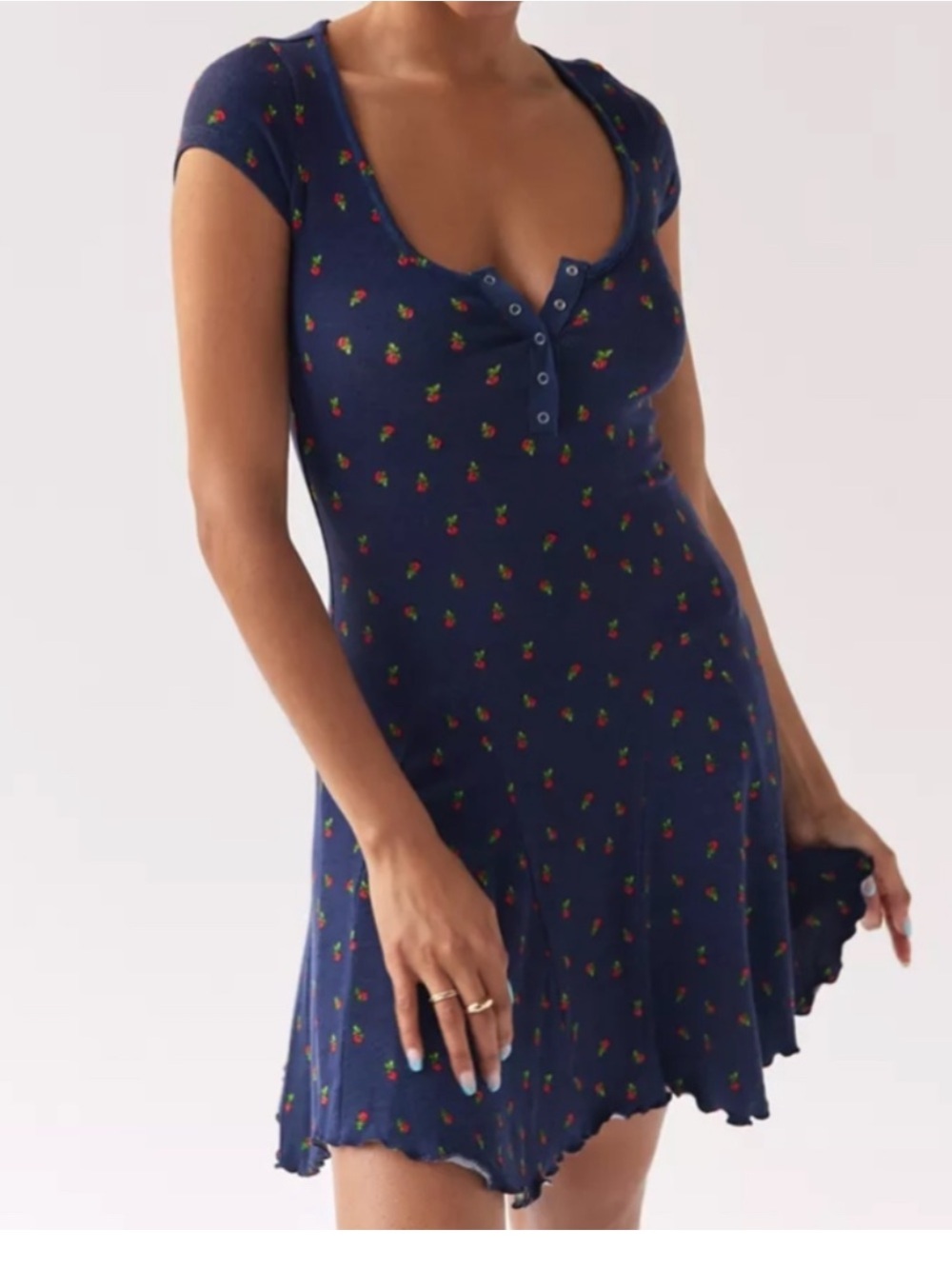 🌹 Urban Outfitters Maureen Floral Henley Dress | L | Navy Multi